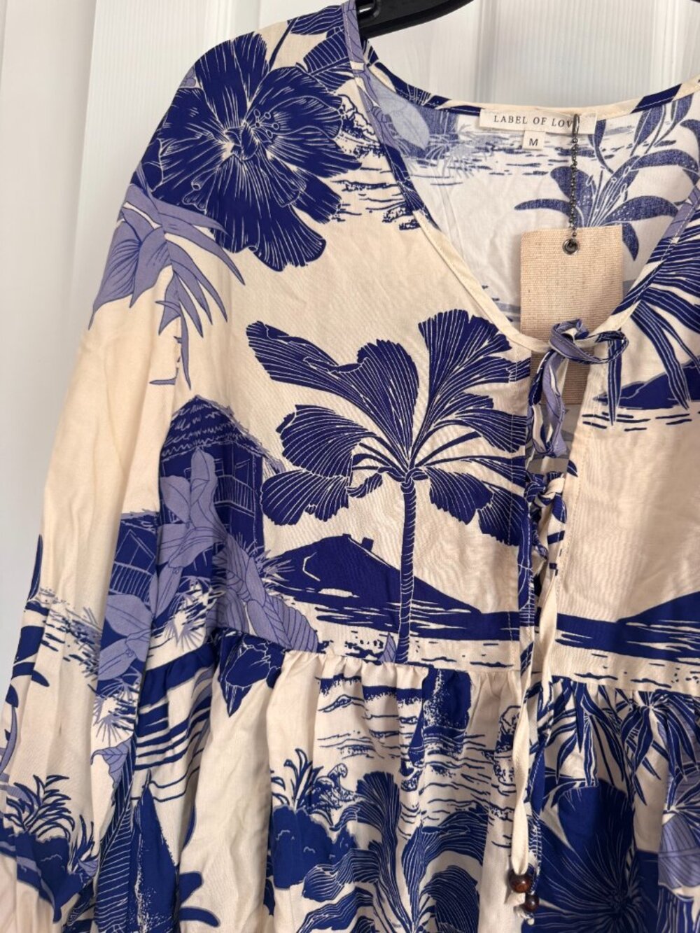 Label of Love Women's Blue and Cream Front Tie Beach Cover Up - Picture 10 of 10